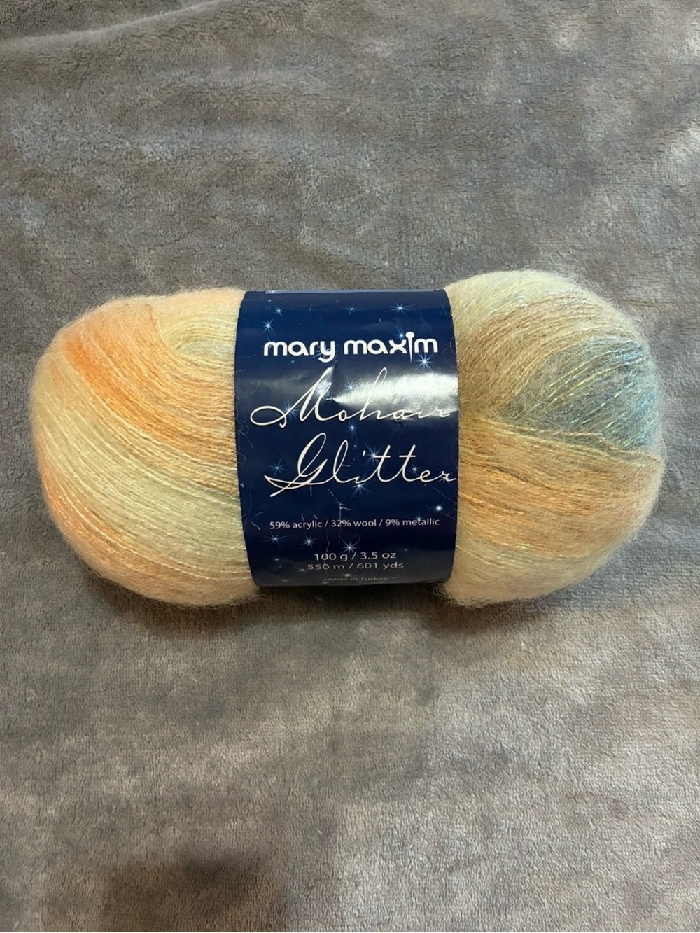 Mary Maxim Mohair Glitter Yarn in Pale Yellow and Cream